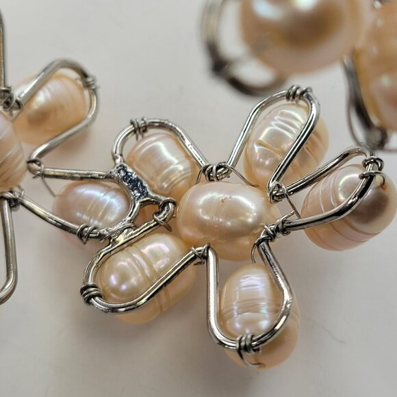 Unique White Freshwater Peach Pearl Bracelet Cuff - Picture 10 of 13